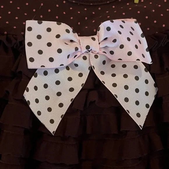 Bonnie Baby Brown Dress with Pink Polka Dot Bow - Picture 2 of 3